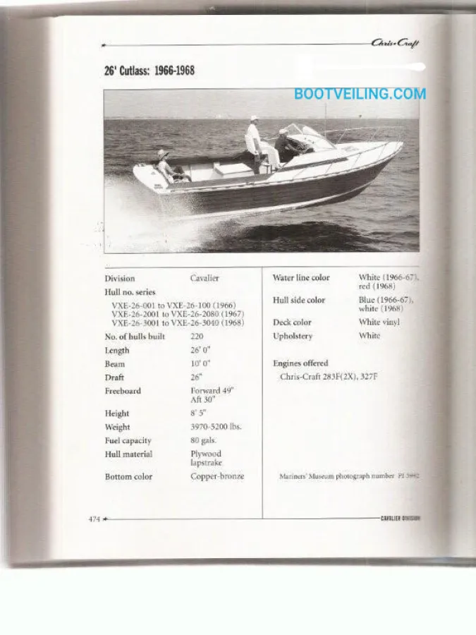 Wood Motorboat Chris Craft Cutlass 26 Cavalier