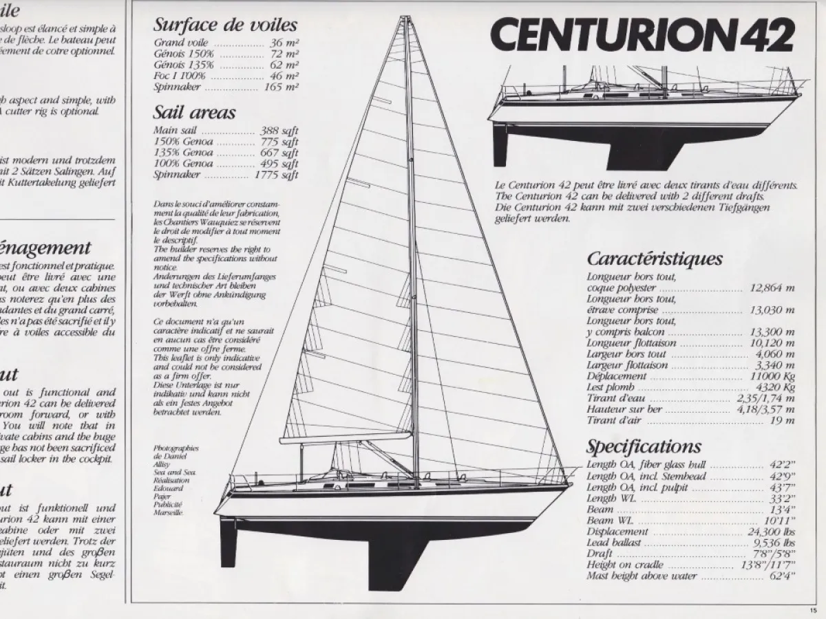 Polyester Sailboat Wauquiez Centurion 42