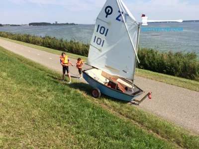 Polyester Open zeilboot Optimist 2x, + Trailer Photo 18