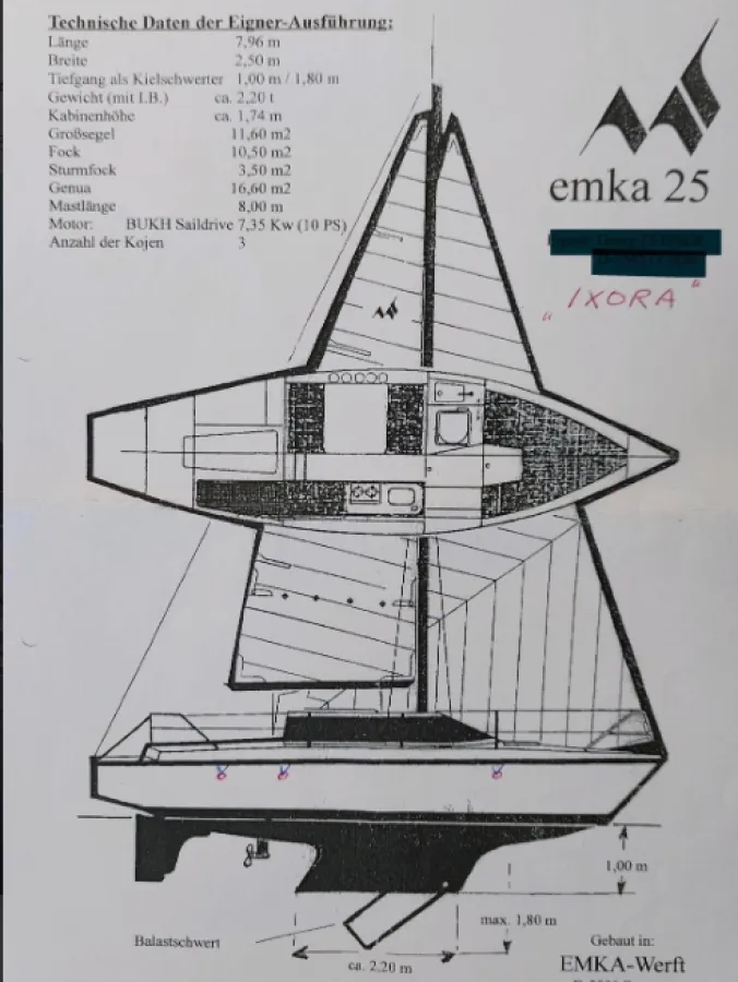 Polyester Segelboot EMKA 25