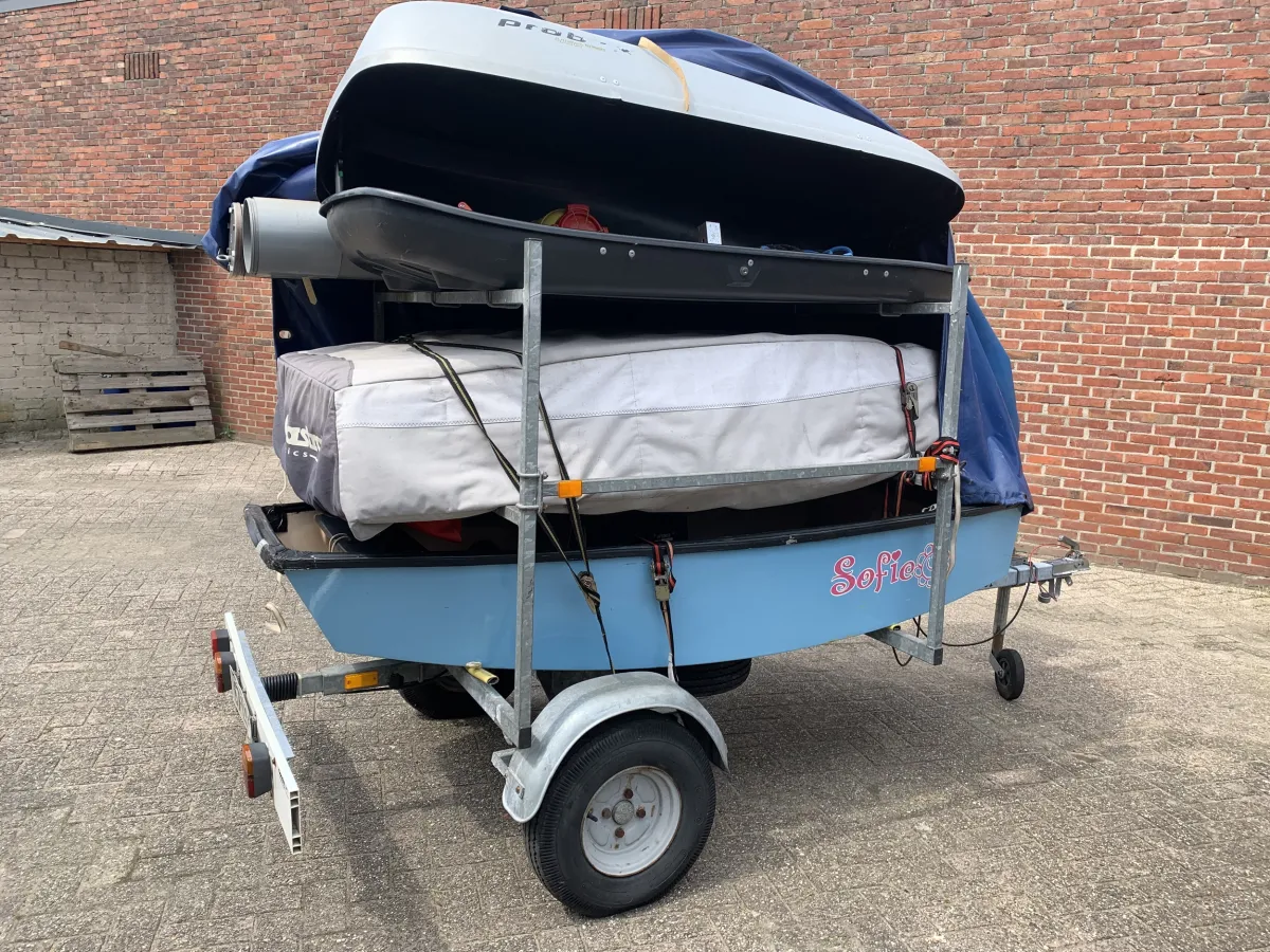 Polyester Open zeilboot Optimist 2x, + Trailer